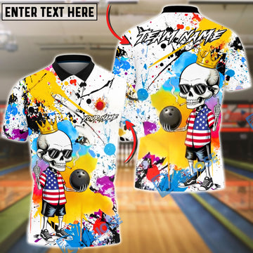 BlueJose Bowling & Pins American Skull Graffiti Bowling Style Customized Name, Team Name 3D Shirt (4 Colors)