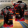 BlueJose Bowling & Pins Black Gold Flame Splash League Style Customized Name, Team Name 3D Shirt (6 Colors)