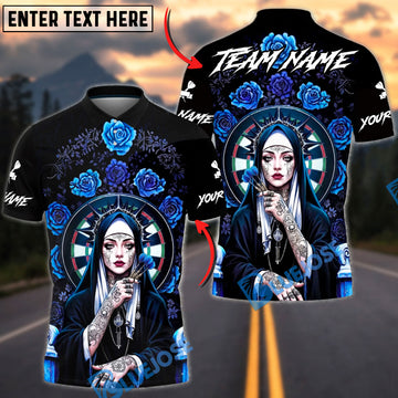 BlueJose Darts Elegant Rose Gothic Nun Dartboard Target Personalized Name, Team Name Unisex Shirt (4 Colors)