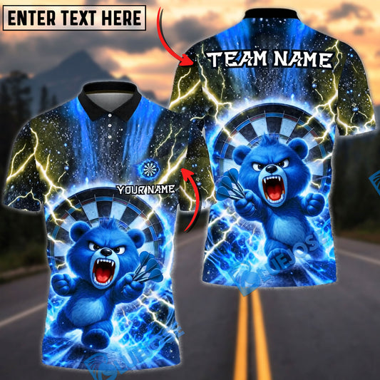 BlueJose Darts Cute Angry Bear Lightning Energy Dartboard Target Personalized Name, Team Name Unisex Shirt (4 Colors)
