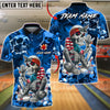 BlueJose Bowling & Pins American Patriot Skeleton Cigar Art Customized Name, Team Name 3D Shirt (4 Colors)