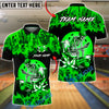 BlueJose Bowling & Pins Funny Skeleton Toilet Humor Art Customized Name, Team Name 3D Shirt (4 Colors)