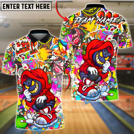 BlueJose Bowling & Pins Street Sticker Hoodie Bowler Customized Name, Team Name 3D Shirt (4 Colors)