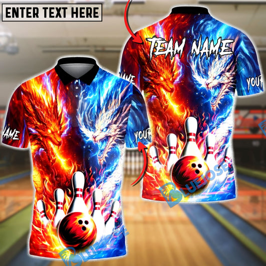 BlueJose Bowling Fire Ice Dual Element Dragon Strike Personalized Name, Team Name 3D Shirt