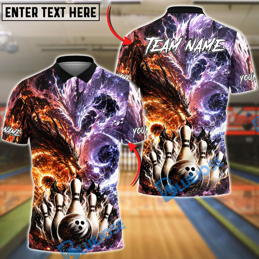 BlueJose Bowling And Pins  Fire Ice Dragon Strike Fantasy Customized Name, Team Name 3D Shirt (4 Colors)