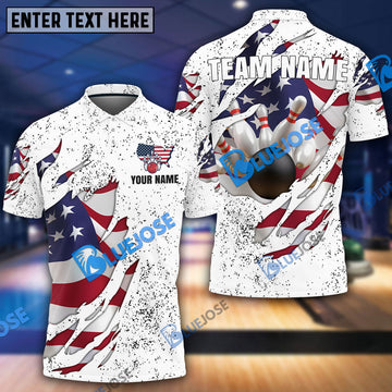 BlueJose Bowling US Flag Customized Name, Team Name 3D Shirt