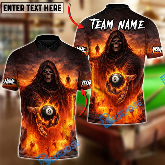 BlueJose Billiards 8 Ball Grim Reaper Hellfire Personalized Name Shirt (4 Colors)