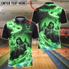 BlueJose Bowling And Pins Flame Reaper And Fire Skull Design Customized Name, Team Name 3D Shirt (4 Colors)
