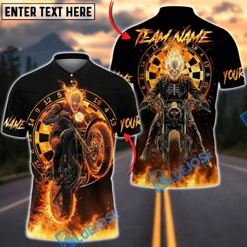 BlueJose Darts Ghost Rider Flaming Biker Wheelie Dartboard Multicolor Options Personalized Name Shirt (4 Colors)
