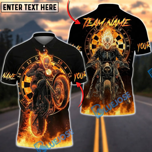 BlueJose Darts Ghost Rider Flaming Biker Wheelie Dartboard Multicolor Options Personalized Name Shirt (4 Colors)