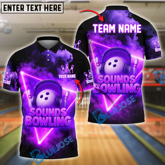 BlueJose Bowling Sounds Neon DJ Style Customized Name, Team Name 3D Shirt (4 Colors)