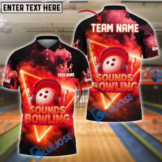 BlueJose Bowling Sounds Neon DJ Style Customized Name, Team Name 3D Shirt (4 Colors)