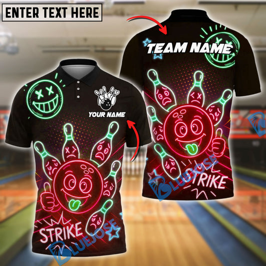 BlueJose Bowling Neon Bowling Ball Strike Funny Customized Name, Team Name 3D Shirt (4 Colors)