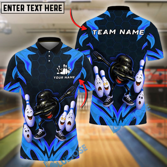 BlueJose Bowling And Pins  Dabbing Ball Fire Flames Style Customized Name, Team Name 3D Shirt (4 Colors)