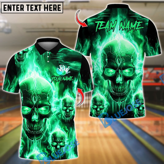 BlueJose Bowling And Pins Flame Skull Team Design Customized Name, Team Name 3D Shirt (4 Colors)