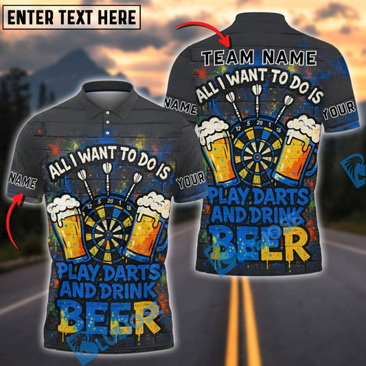 BlueJose All I Want Is Beer & Darts Personalized Name, Team Name Shirt (4 Colors)