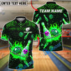 BlueJose Bowling And Pins Flame Skull Funny Face Ball Design Customized Name, Team Name 3D Shirt (4 Colors)