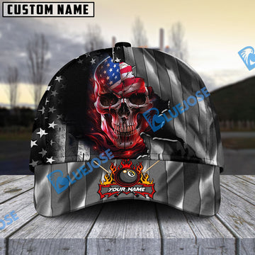 BlueJose Billiards Ball 8 American Skull Metal Art Personalized Name Cap