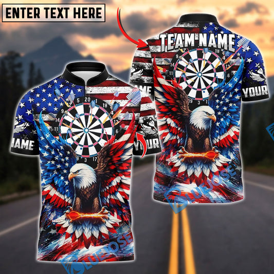 BlueJose Darts Eagle Dartboard American Flag Design Personalized Name Shirt