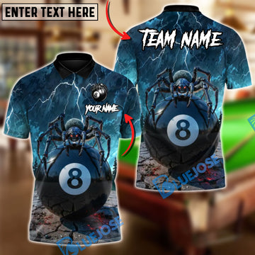 BlueJose Billiards Spider Widow of the 8 Ball Customized Name, Team Name 3D Shirt (6 Colors)