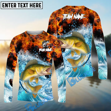 Bluejose Walleye Fishing Sea Fire Design Name & Team Name 3D Shirts