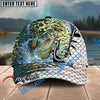 BlueJose Fishing Hook White Fish Scale American Flag Personalized Name Classic 3D Cap Personalized Cap (13 Breeds)