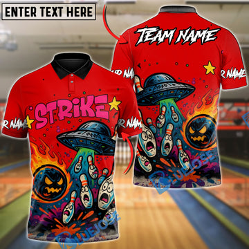 BlueJose Bowling And Pins Alien UFO Abducting Customized Name, Team Name 3D Shirt (4 Colors)