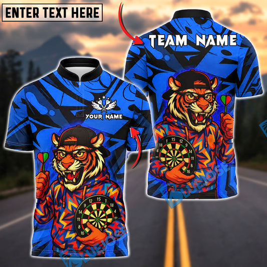 BlueJose Darts Streetwear Tiger with Dartboard Customized Name, Team Name 3D Shirt (4 Colors)