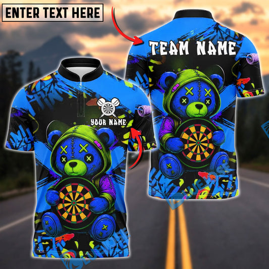BlueJose Darts Colorful Patchwork Bear Design Customized Name, Team Name 3D Shirt (4 Colors)