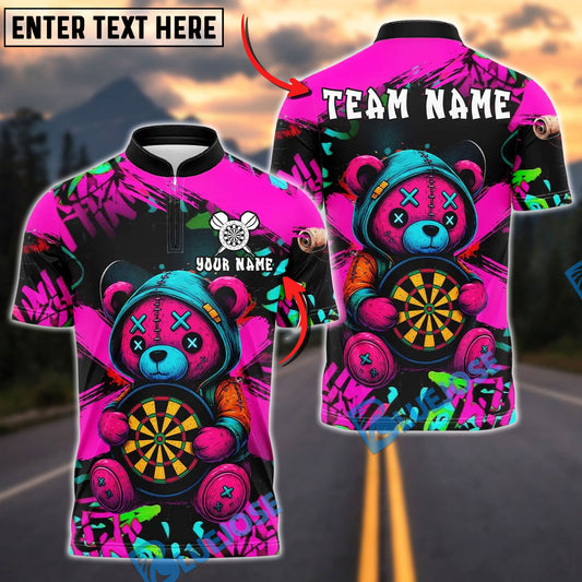 BlueJose Darts Colorful Patchwork Bear Design Customized Name, Team Name 3D Shirt (4 Colors)