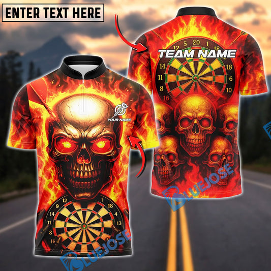 BlueJose Darts Flame Skull With Dartboard Design Customized Name, Team Name 3D Shirt (4 Colors)