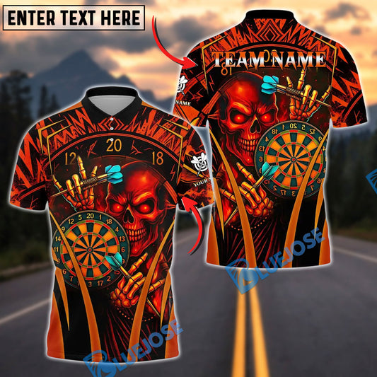 BlueJose Darts Flame Skull With Dartboard Design 3 Customized Name, Team Name 3D Shirt (4 Colors)