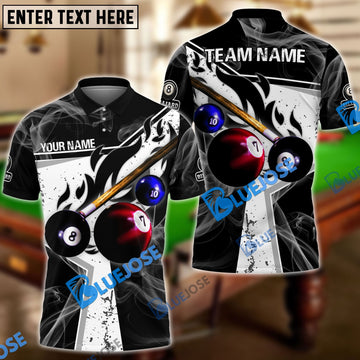 BlueJose Billiards Ball 8 Dark Flame Stroke Personalized Shirt (6 Colors) For Kids