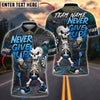 BlueJose Darts Never Give Up Punk Skeleton Customized Name, Team Name 3D Shirt (4 Colors)