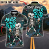 BlueJose Darts Never Give Up Punk Skeleton Customized Name, Team Name 3D Shirt (4 Colors)