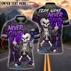 BlueJose Darts Never Give Up Punk Skeleton Customized Name, Team Name 3D Shirt (4 Colors)