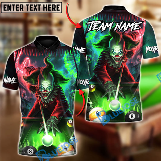 BlueJose Billiards Neon Killer Joker Personalized Name, Team Name Unisex Shirt (4 Colors)