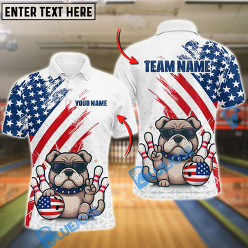 BlueJose Bowling Funny US Flag French Bulldog Personalized Name, Team Name Unisex Shirt
