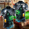 BlueJose Billiards 8 Ball Beer Dark Gentleman Skull Customized Name, Team Name 3D Shirt (6 Colors)