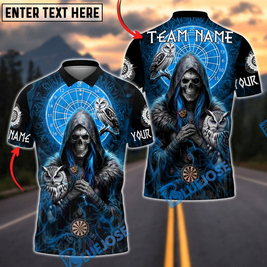 BlueJose Darts Skull Shadow Owl Personalized Name, Team Name Unisex Shirt (4 Colors)