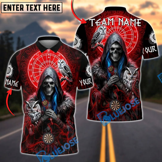 BlueJose Darts Skull Shadow Owl Personalized Name, Team Name Unisex Shirt (4 Colors)