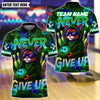 BlueJose Bowling And Pins Never Give Up Cool Cat Customized Name, Team Name 3D Shirt (4 Colors)