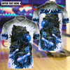BlueJose Bowling And Pins Angry Wolf Dripping Blood Customized Name, Team Name 3D Shirt (4 Colors)
