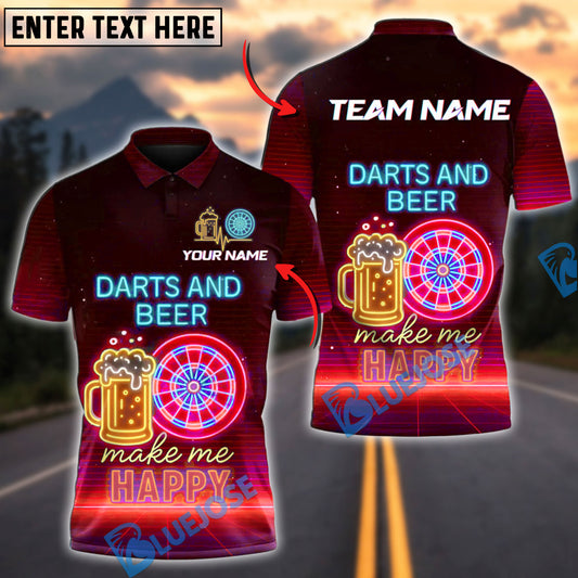 BlueJose Darts and Beer Neon Vibes Personalized Name, Team Name Shirt (4 Colors)