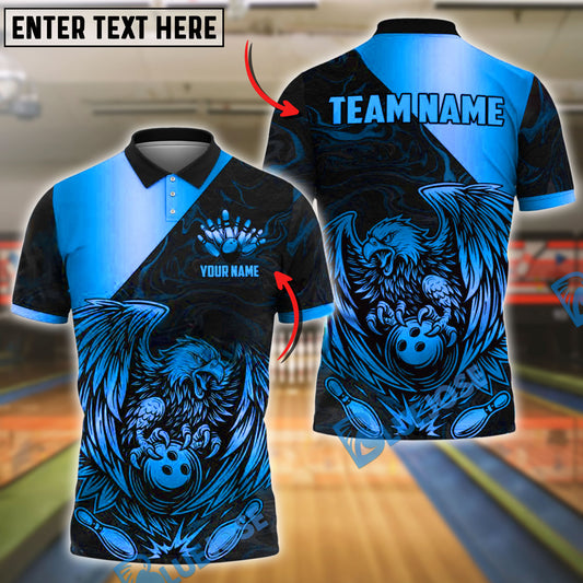 BlueJose Bowling Ball & Pins Golden Eagle Roar Customized Name, Team Name 3D Shirt (4 Colors)