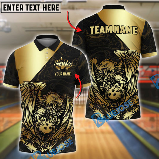 BlueJose Bowling Ball & Pins Golden Eagle Roar Customized Name, Team Name 3D Shirt (4 Colors)