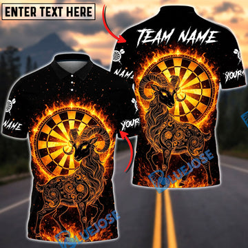 BlueJose Darts Flaming Aries Ram Zodiac Dartboard Personalized Name, Team Name Unisex Shirt (4 Colors)