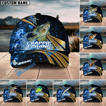 BlueJose Fishing Hooked Jump Splash Personalized Cap (Bass, Walleye, Trout, Crappie, Tuna, Marlin, Mahi-Mahi, Pike)