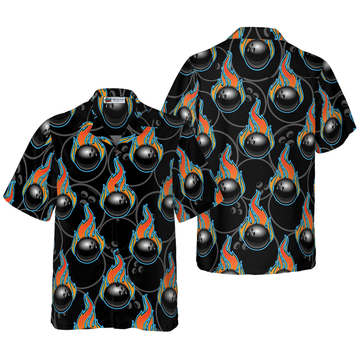 BlueJose Bowling In Fire Seamless Pattern Hawaiian Shirt