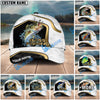 BlueJose Fishing White Marble & Gold Trim Splash Heartbeat Line Personalized Cap (13 Breeds)
